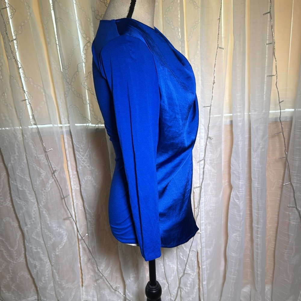 Vince Camuto Blue Asymmetrical Long Sleeve Blouse,PXS - Picture 2 of 6